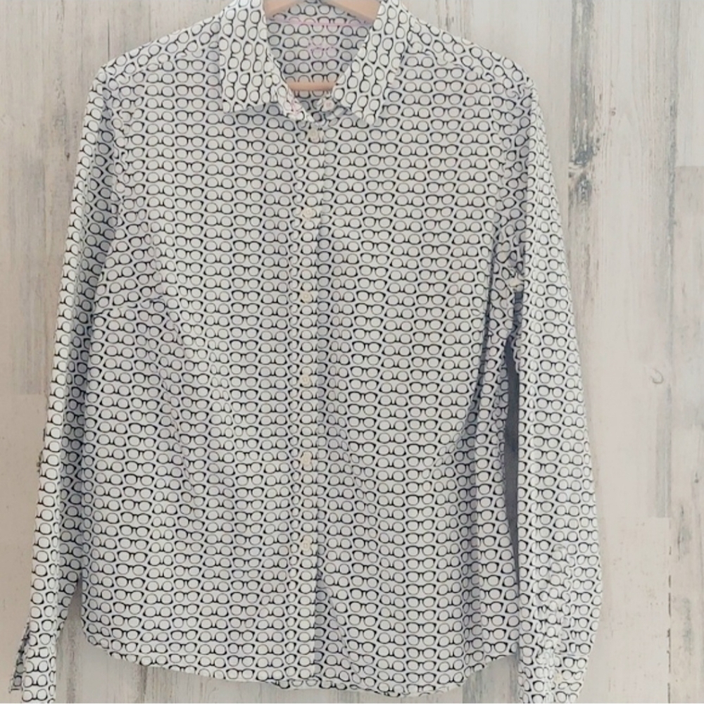 Boden white Patterned black glasses Button-Up Shirt Size 10